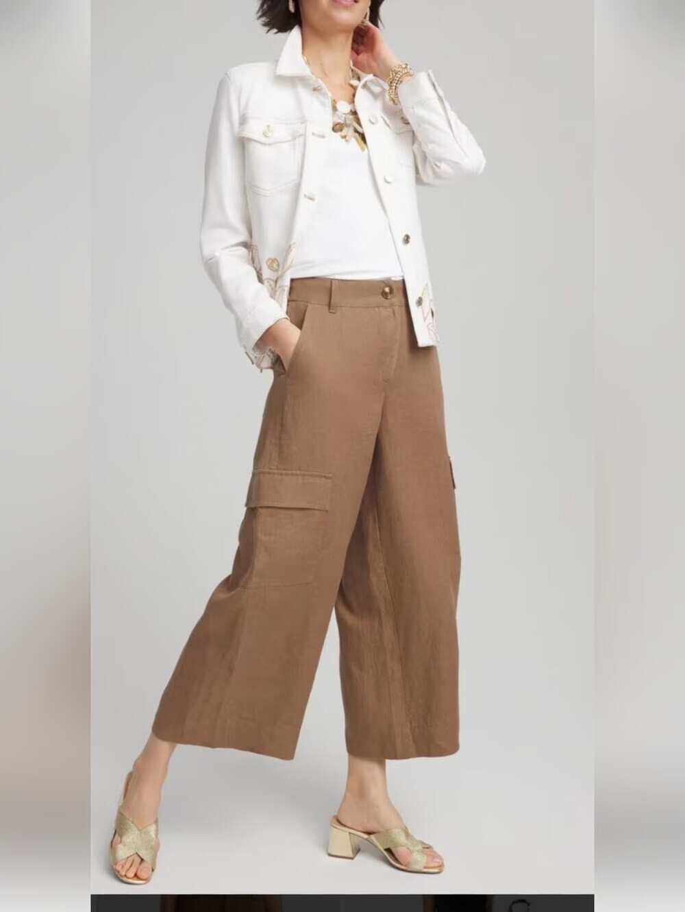 NWT Chico's Wide-Leg Cargo Pants in Brown